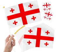 10 Mini Drapeaux Géorgie sur Hampe + 2 Tatouages Éphémères Déco Match | Mini Drapeaux Géorgie sur Hampe Drapeaux à Agiter Foot Nations League 2026 Indépendance Défilé Supporter Célébration