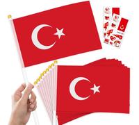 10 Mini Drapeaux Turquie sur Hampe + 2 Tatouages Éphémères Déco Match | Mini Drapeaux Turquie sur Hampe Drapeaux à Agiter Foot Nations League 2026 Fête République Défilé Supporter Célébration