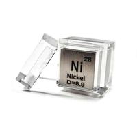 10 mm (0,39 pouce) Cube en métal nickel Ni jusqu'à 99,9 % pur, tableau périodique, élément, densité gravée, collection, science, éducation, bloc d'affichage, cube + étui en acrylique - 1 pièce