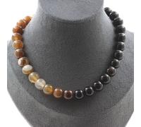 10 mm collier de perles d'angélite + 10 mm chaîne d'agate noire en acier inoxydable