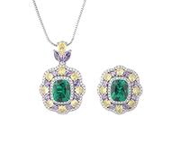 10 mm Emerald Gemstone Pendant Collier Rings for Women Diamond Wedding Band Bijoux Set Accessories