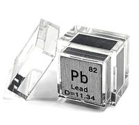 10 mm Pb Pb Pb Cube en métal Pb jusqu'à 99,9 % de pureté, tableau périodique, élément, densité gravée, collection, science, éducation, bloc d'affichage + étui en acrylique, 1 pièce