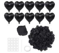 10 Morceaux De Ballons Noirs En Forme De Coeur, 100 Morceaux De Pétales Simulés, 1 Rouleau De Ruban, 1 Morceau De Paille, 20 Morceaux De Colle, Ballons Décoratifs En Forme De Coeur