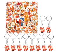 10 Morceaux De Chain De Fox Clé Et 50 Morceaux D'Autocollants De Graffiti, De Clés De Dessin Animé, Accessoires De Mode, Cadeaux De Fête d'animaux Forestiers.