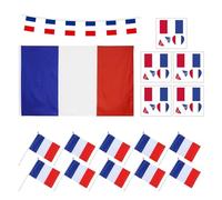 10 morceaux de drapeaux français agités à la main, 1 morceau de drapeau français, 1 morceau de drapeau français à cordes, autocollant de tatouage imperméable