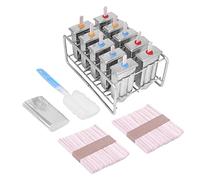 10 - Moule à glace en acier inoxydable pour sucettes, moule à popsicle sans BPA avec 100 bâtonnets en bois et socle de support, machine à faire des sucettes glacées à congélation (Tête ronde)