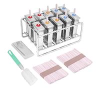 10 - Moule à glace en acier inoxydable pour sucettes, moule à popsicle sans BPA avec 100 bâtonnets en bois et socle de support, machine à faire des sucettes glacées à congélation (Tête plate)