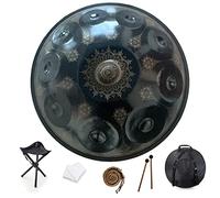 10 Notes 22 pouces Handpan, D-Minor 440 Hz Steel Drum Percussion Instrument, Mandala Musical Performance Handmade Healing Musical Instrument Gift Black