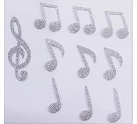 10 NOTES DE MUSIQUE COULEUR ARGENT patch hotfix transfert thermocollant GLITTER 3 à 5 cm