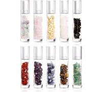10 Pack Bouteilles d'huiles essentielles Vide, avec Éclats de Cristal, Roll on Vide 10ml, Flacon Roll on en Verrepour Rechargeable, Aromathérapie, Parfum, Massage