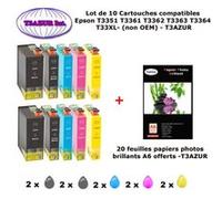 10 Pack Compatible EPSON T33XL T3351 T3361 T3362 T3363 T3364 T3357 + 20f A6 brillante s- T3AZUR Pack G