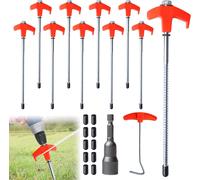 10 Pack Tent Pegs With Thread,10 Inch Rotatable Tent Pegs Camping Screw-In Pegs With Protective Cap,Staple Puller And Power Outlet,Steel Pegs,Ground Accessories