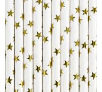 10 pailles blanches étoiles dorées
