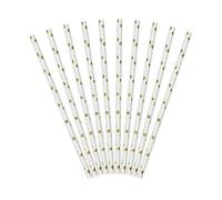 10 pailles blanches étoiles dorées