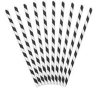 10 pailles carton rayées candy bar 19.5cm noir - partydeco spp1-010 Noir G