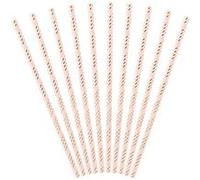 10 pailles carton rayées candy bar rose 19.5cm or - partydeco spp12-081j-019 Rose G