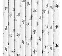 10 pailles en papier Paperstraws blanc argent Stars environ 19,5 cm de long