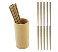 10 Paires Baguettes en Bois, Reutilisable Chopsticks, Réutilisables et Antidérapantes, Convient pour Sushi Plats Asiatiques, Organisateur Rond pour Ustensiles de Cuisine (jaune brunâtre)