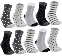 10 Paires Chaussettes mi-mollet Femme en Coton 39-42/35-38, Chaussettes Colorées et Douces pour Femmes et Filles avec Rayures et pois