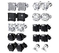 10 Paires de boucles d'oreilles masculines carrées en diamant Boucles d'oreilles pour garçons en argent noir Zircon cubique Boucles d'oreilles masculines carrées pour hommes femmes filles 8MM