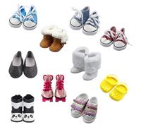 10 Paires de Chaussures pour poupées de 18 Pouces, BOSOIRSOU 7cm Bottes Danse de Danse Sandales Chaussures décontractées Chaussures en Toile Convient à 45cm Poupée American Girl Accessoires