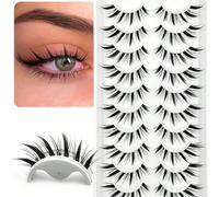 10 paires de faux cils Asiteo, cils faux en grappe, effet de maquillage naturel, cils de chat dessin animé légers, tiges de cils transparentes, faux cils de style coréen anime court Fibre synthétique