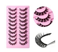 10 paires de faux cils en vison russe de type D, croisés, épais et moelleux, au look naturel, super bouclés et plus longs. Convient pour un usage quotidien, un rendez-vous, un maquillage complet, le c