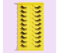 10 paires de faux cils naturels demi et complets, doux et fins, convenant à un usage quotidien, style dessin animé, essentiels de voyage, cils allongés en forme d'aile Fibre chimique