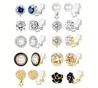 10 paires de nouvelles boucles d""oreilles clip-on en perles géométriques multicolores populaires et colorées en forme de bonbons pour oreilles non percées Alliage de titane