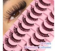 10 paires/paquet de faux cils volumineux et moelleux. Cils de vison dramatiques et ébouriffés, effet 8D volume, longs et effilés. Bandes de faux cils pour un regard de renard relevé et volumineux. Ral