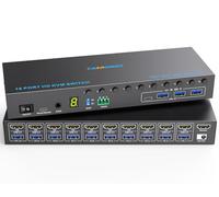 10 PC 8 PC KVM Switch HDMI 4K@60Hz EDID Analogique, 10 Port Commutateur KVM HDMI USB 3.0 pour 10 PC Partager 4 Périphériques USB et 1 Moniteur, Audio, RS232,Avec câble USB 10,Contrôleur de Bureauet