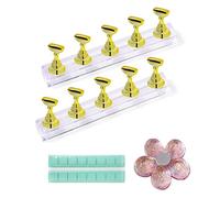 10 pcs Acrylique Nail Art Présentoir avec 3 Bases Nail Art Holder Base Cristal Nail Art Stand Magnétique pour Nail Art Skills Pratique Stand DIY Nail Art Outils Art Salon Doré