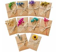 10 Pcs Carte de Voeux Enveloppe Cadeau Rétro, Mini Enveloppe, Avec Une Corde Jaune et Des Fleurs Séchées, Enveloppes Cadeau, pour Noël, Anniversaires, Fête des Mères, Cadeaux De Bonne Chance,Unisexe