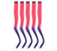 10 Pcs Clip de Perruques Colorées Faits Saillants Postiche Longue Droite Dégradé Exquis Élégant Clip de Postiche pour les Événements de Cosplay Fêtes D'Halloween (Rose-mauve)