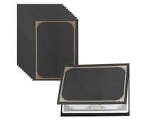 10 PCS Couverture de Certificats en Papier avec Bordure d'Or Pochettes de Présentation de Certificats et Diplôme Porte-Documents A4 avec Page Intérieure pour Graduation Invitation Fichiers, Noir