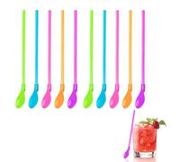 10 Pcs Cuillère Paille Reutilisable 2 en 1, Cuillères à Paille Plastique Coloré, paille reutilisable Paille Smoothie, paille bubble tea Pailles Reutilisable Parfait pour Smoothies Laits Frappés Cockta