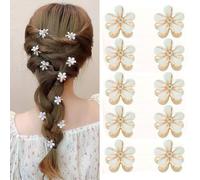 10 PCS doux Mini mignon fleur forme épingle à cheveux, Cristal Strass pétales petite épingle à cheveux, mode longue tresse coiffure pour les femmes accessoires de cheveux (blanc)
