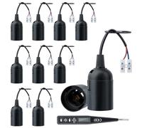 10 PCS E27 Support d'ampoule, Douille de rénovation rénovation avec Tension VDE/Testeur de Phase, Douille de chantier, Lampe E27 avec câble (Noir)