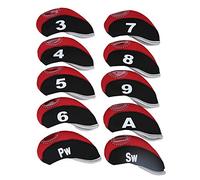 10 Pcs Ensemble de Couvre-têtes de Néoprène Iron Club Headcover avec Fenêtre Set de Manchons de Protection(Rouge Noir)
