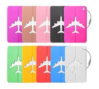 10 Pcs Etiquette Bagage, Étiquette Valise Avion avec Cordon Inox Porte Étiquette Bagage Etiquette Valise en Aluminium avec Carte PVC étanche (10 Couleurs)