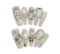 10 PCS Faux Ongles Avec Arbre Noël Snowflake Complexe Couvertures Sur Les Ongles Presse Noël Sur Les Clous Ongles Artificiels