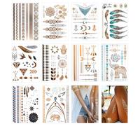 10 PCS Feuilles Tatouage Temporaire Doré Faux Tatouage Ephémère Etanche,Tatouage éphémère Femme étanche Et Non Toxique Accessoire Festival Plage Et Soirée, Idéal Comme Tatouage Festival