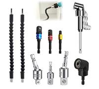 10 Pcs Foret à Angle Droit D'extension Kit, Embout Renvoi 105 Degrés D'angle Visseuse Coudée à Angle, Tige D'extension à Tige Hexagonale 1/4, pour Foret Tournevis Adaptateur de Douille