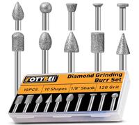 10 Pcs Grain 120 Fraises Diamantées pour Dremel, Mèches de Gravure avec tige de 1/8" pour Ponçage Sculpture Gravure de Pierre, Verre, Céramique