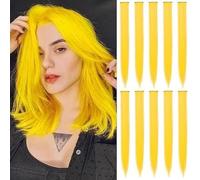 10 PCS Hair Extensions Clip in, 22 Inch Colored Hair Extensions Party Highlights Long Straight Synthetic Hairpieces for Women Cosplay (10PCS Lemon Yellow)