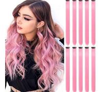 10 PCS Hair Extensions Clip in, 22 Inch Colored Hair Extensions Party Highlights Long Straight Synthetic Hairpieces for Women Cosplay (10PCS grapefruit powder)