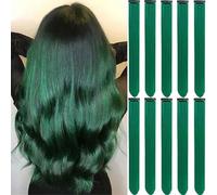 10 PCS Hair Extensions Clip in, 22 Inch Colored Hair Extensions Party Highlights Long Straight Synthetic Hairpieces for Women Cosplay (10PCS- Jade Green)