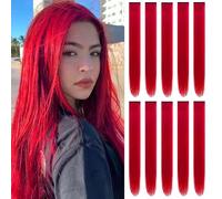 10 PCS Hair Extensions Clip in, 22 Inch Colored Hair Extensions Party Highlights Long Straight Synthetic Hairpieces for Women Cosplay (10PCS-Big Red)