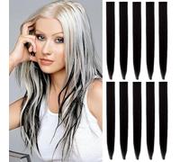 10 PCS Hair Extensions Clip in, 22 Inch Colored Hair Extensions Party Highlights Long Straight Synthetic Hairpieces for Women Cosplay (10PCS-Black)