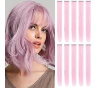 10 PCS Hair Extensions Clip in, 22 Inch Colored Hair Extensions Party Highlights Long Straight Synthetic Hairpieces for Women Cosplay (10PCS-Light Pink)